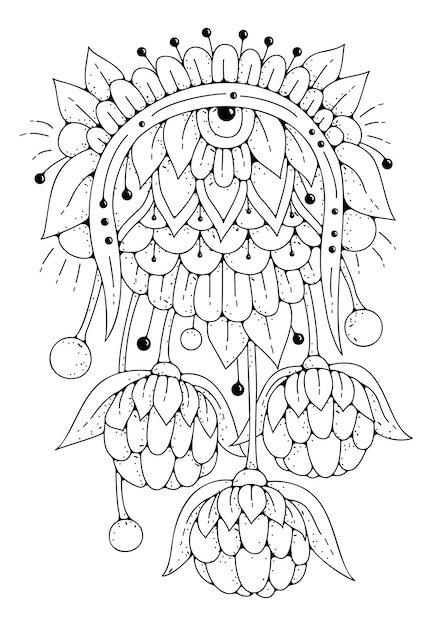 Coloring page, art therapy for children and adults. Delicate bouquet of flowers, vector background for coloring. Art line.