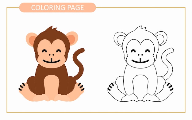 Coloring page of baby monkey Educational tracing coloring book for kids