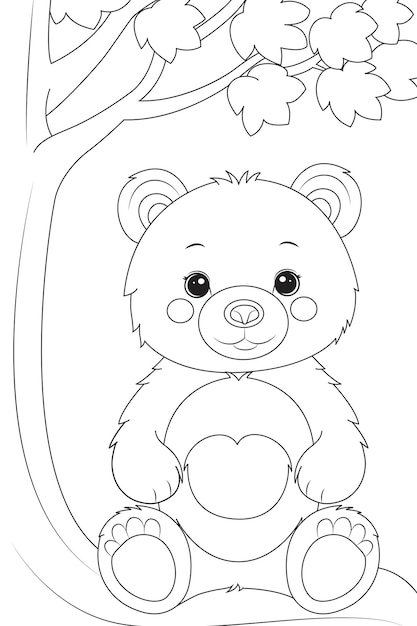 Coloring page a bear under a tree