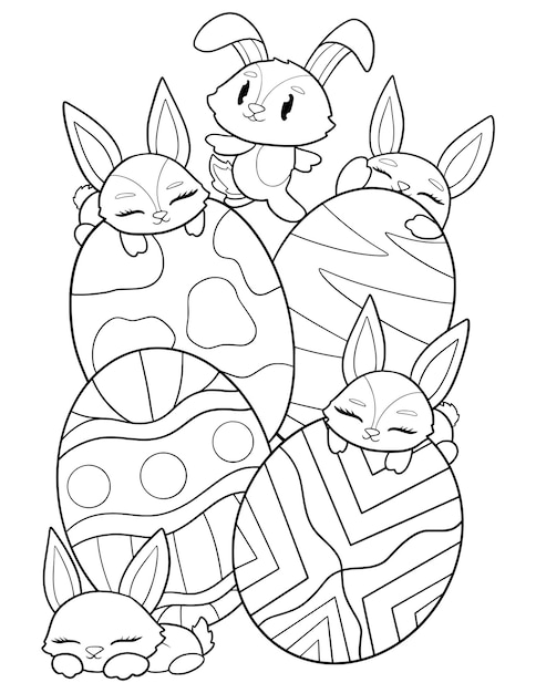 Vector a coloring page of a bunny with egg hand drawn vector illustration