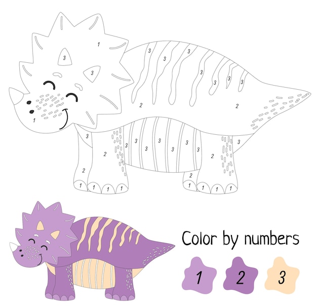 Coloring page by numbers Funny dinosaur Educational game for preschool kids learn numbers and colors