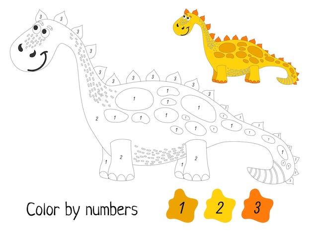 Coloring page by numbers Funny dinosaur Educational game for preschool kids learn numbers and colors