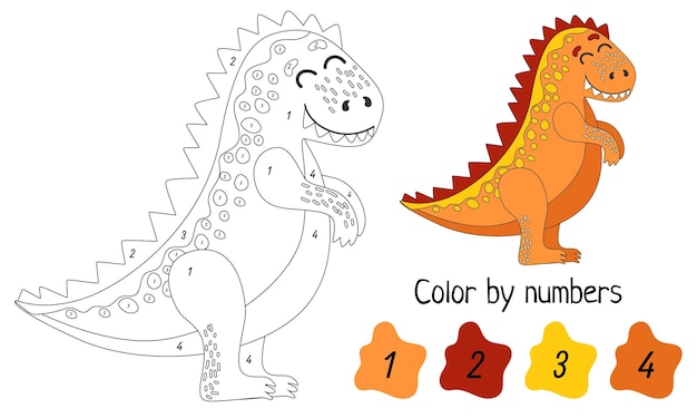 Coloring page by numbers Funny dinosaur Educational game for preschool kids learn numbers and colors