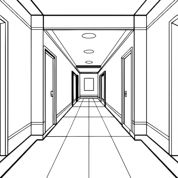 Coloring page cartoon anime hallway house and clean line art