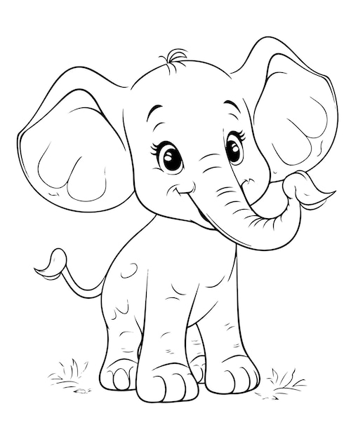 Coloring Page Of Cartoon Baby Elephant Vector Illustration for Coloring Book Hand drawn vector colo