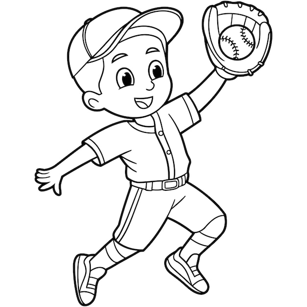 Vector coloring page a cartoon drawing of a boy holding a baseball glove