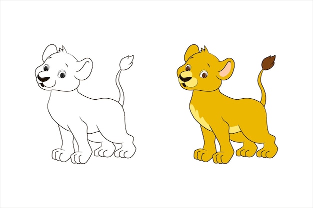 Coloring page for children, little lion. Vector illustration in cartoon style, isolated line art