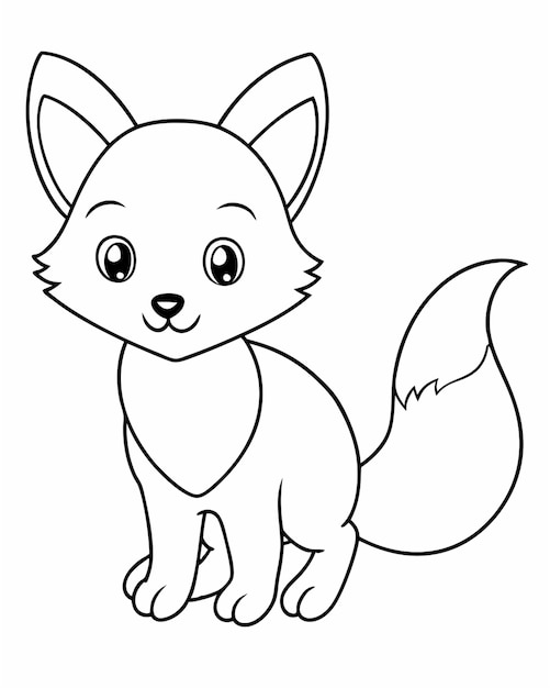 Vector coloring page cute baby fox white background black line art without colors vector illustration