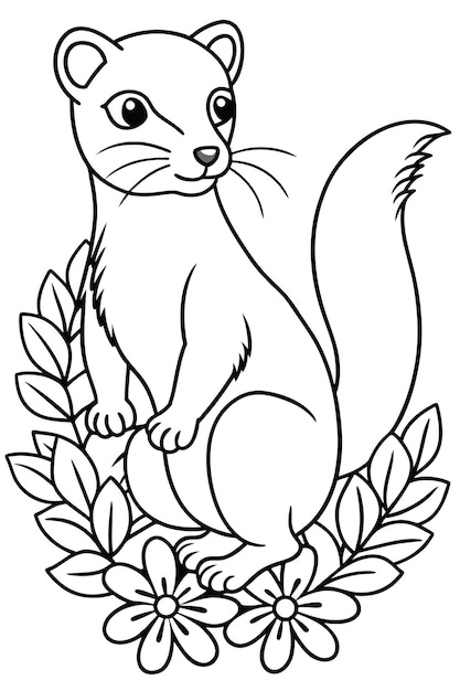 A Coloring Page of Cute Mongoose hidden in Flowers Coloring page of Mongoose