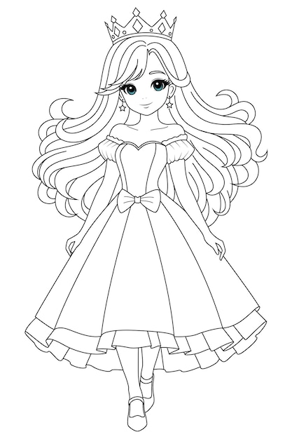 Coloring page of a cute princess and parrot for kids