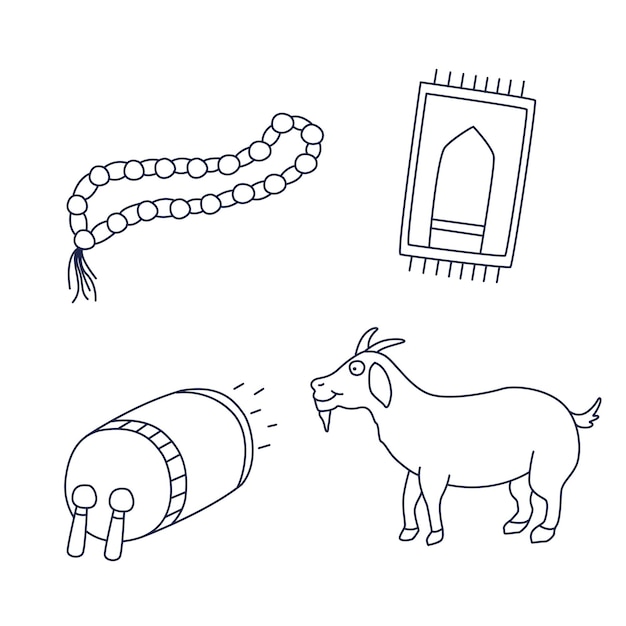 Coloring page cute sticker illustration of Eid alAdha the Muslim holiday of Hajj