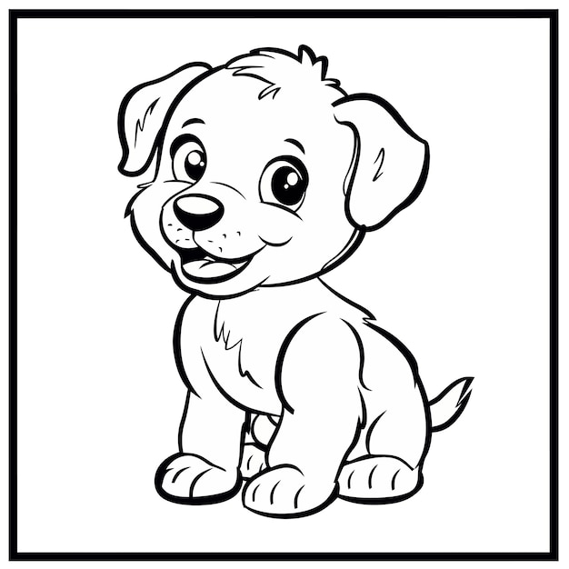 Coloring page featuring a cute cartoon puppy in a digital illustration style tailored for fun and creativity