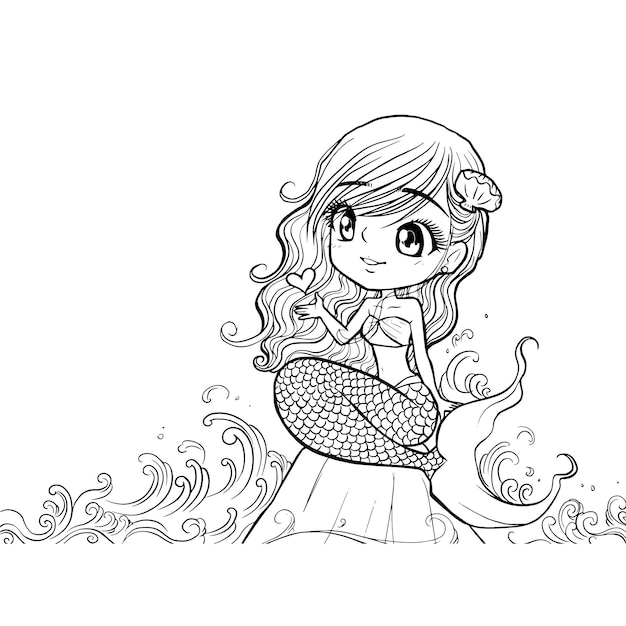 coloring page girl anime cute character cartoon illustration clipart drawing manga design