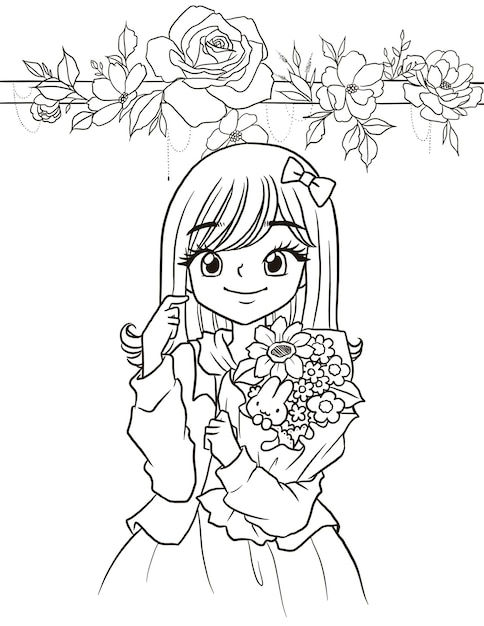 coloring page girl cartoon anime cute character emotion drawing kawaii manga design art