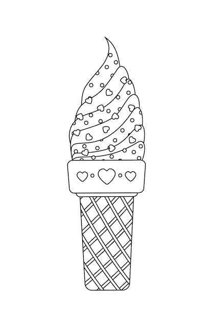 Coloring page Ice Cream Black and white waffle soft serve with sprinkle Outline vector