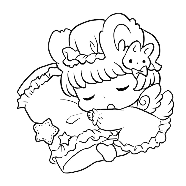 coloring page kawaii character cartoon drawing manga anime girl cute for kids