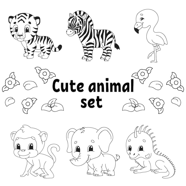 Coloring page for kids Animal theme Digital stamp Cartoon style character