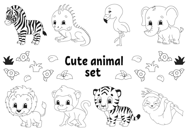 Coloring page for kids Animal theme Digital stamp Cartoon style character