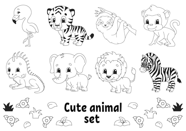 Coloring page for kids Animal theme Digital stamp Cartoon style character