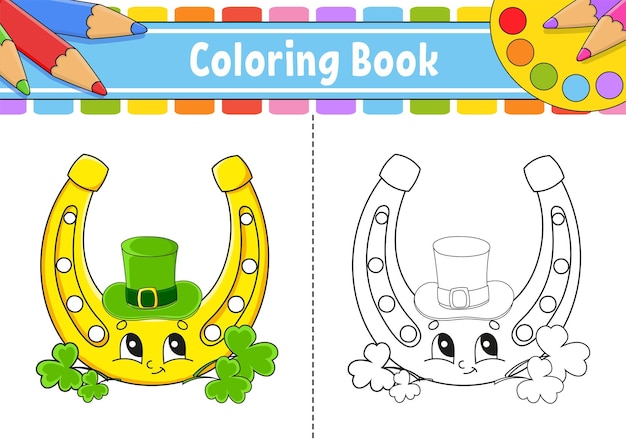 Coloring page for kids cartoon character Black contour silhouette Isolated on white background St Patrick's day