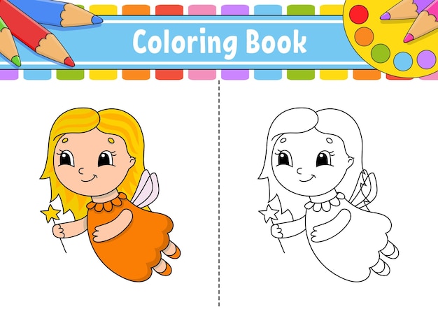 Coloring page for kids cartoon character Black contour silhouette