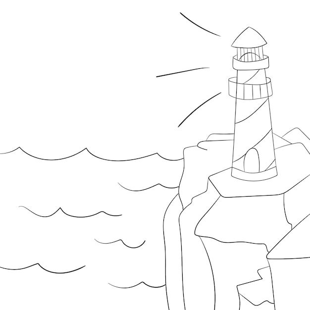 Coloring page for kids. Cartoon lighthouse. Vector illustration