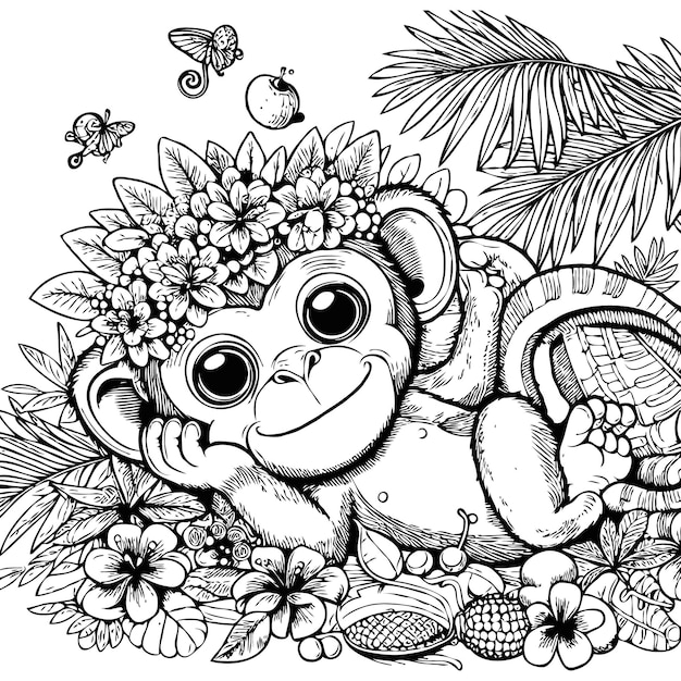 Coloring page for kids monkey cartoons