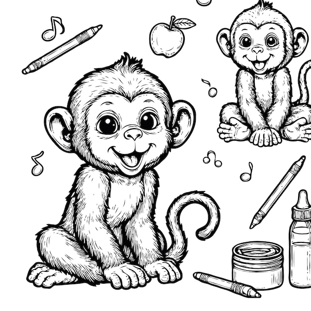 Coloring page for kids monkey cartoons