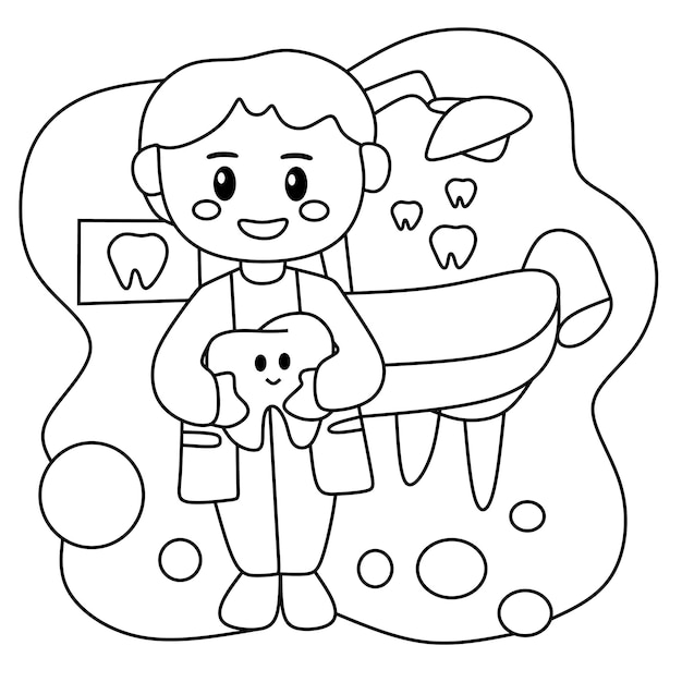 Coloring page for kids profession cartoon dentist