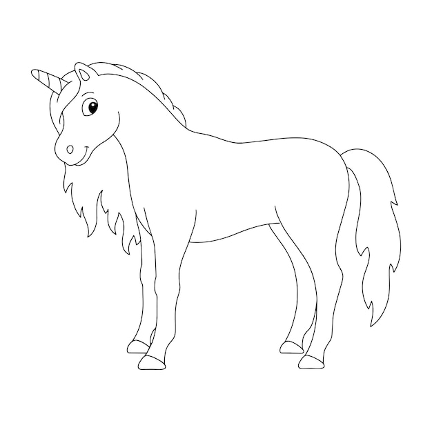 Coloring page for kids unicorn Digital stamp Cartoon style character