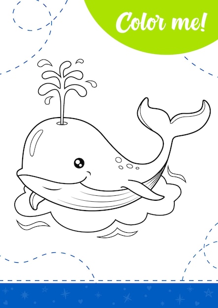 Coloring page for kids with cartoon whale