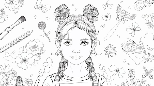 Vector coloring page for kids with girls hair accessory