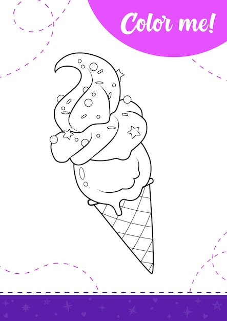 Coloring page for kids with ice cream cone