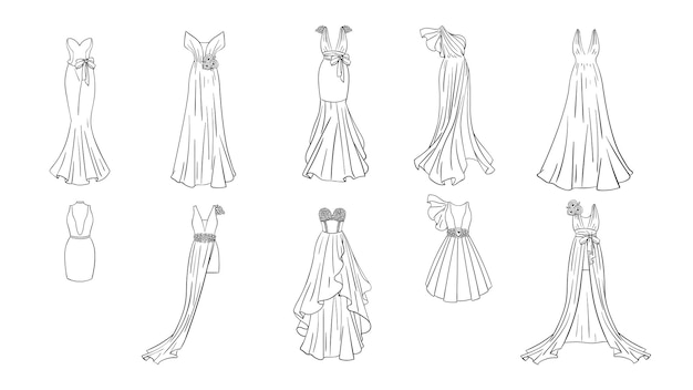 Coloring page modern and classic dresses