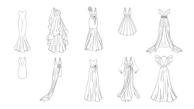 Coloring page modern and classic dresses