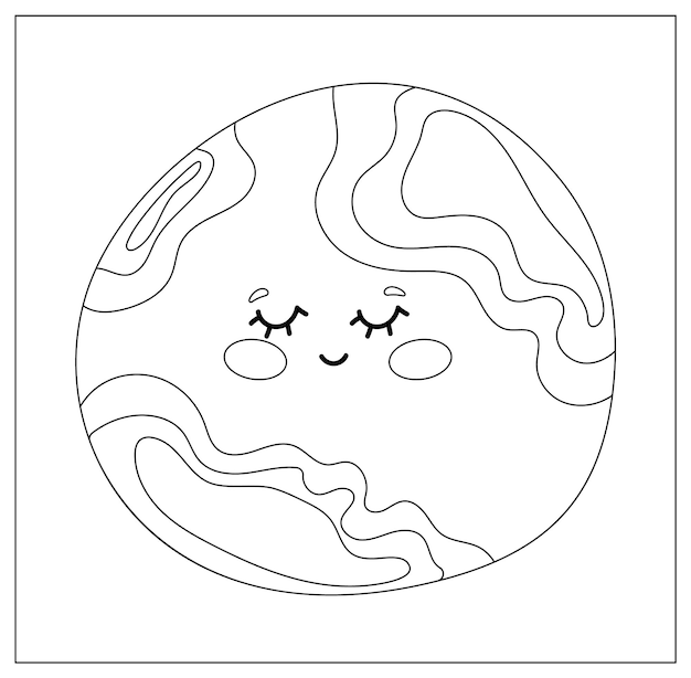 Coloring Page Outline Of a cartoon Earth Space and astronomy Coloring book for kids