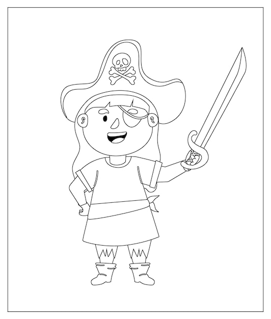 Coloring Page Outline Of Cartoon Pirate with sword Coloring book for kids Vector image for funny pirate party for children