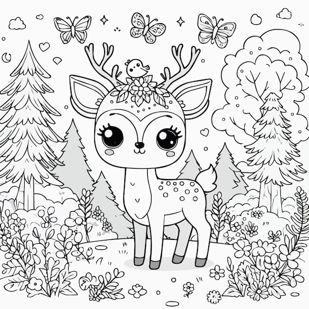 Coloring Page Outline of Cute Deer