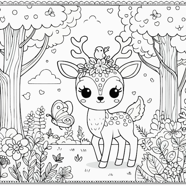 Coloring Page Outline of Cute Deer