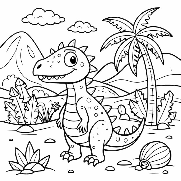 Coloring Page Outline Of Cute Dinosaur Vector Illustration kid coloring page