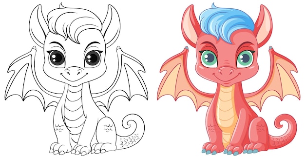 Vector coloring page outline of cute dragon