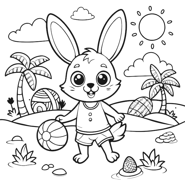 Coloring Page Outline Of Cute Easter Bunny With Ball kid coloring page