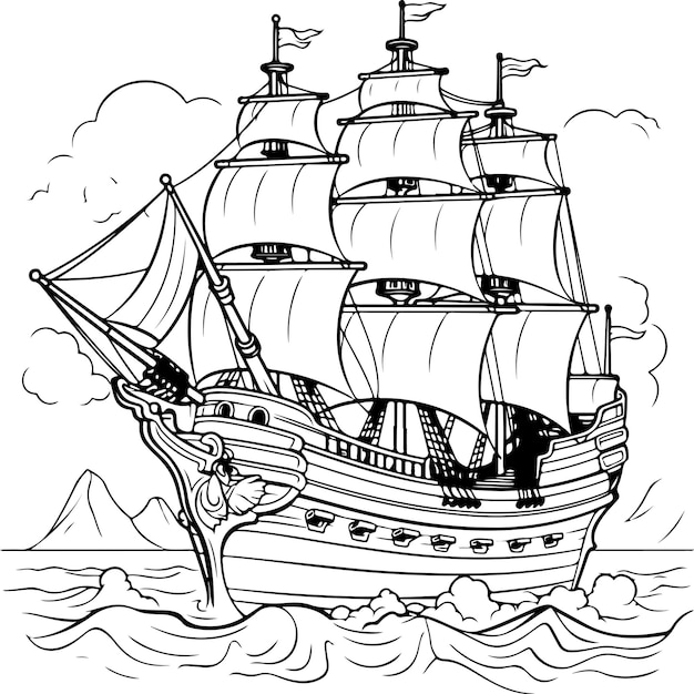 coloring page of a pirate ship