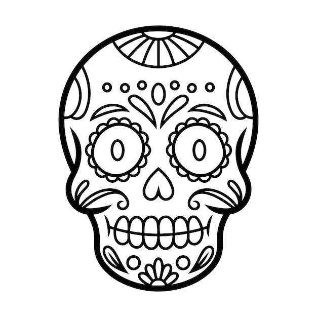 Vector coloring page skull illustration with intricate patterns halloween doodle style