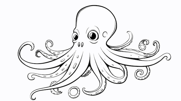 Coloring Page of Squid Vector Illustration for Kids