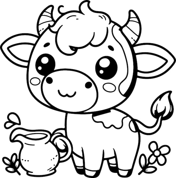 Vector coloring page style cute cow clipart