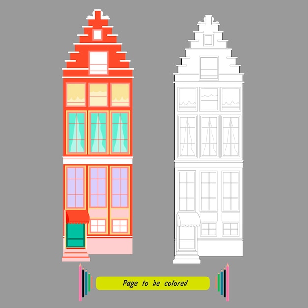 Coloring page tall old building with a porch