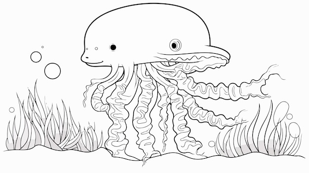 Coloring Page of Vibrant Jellyfish Vector Illustration