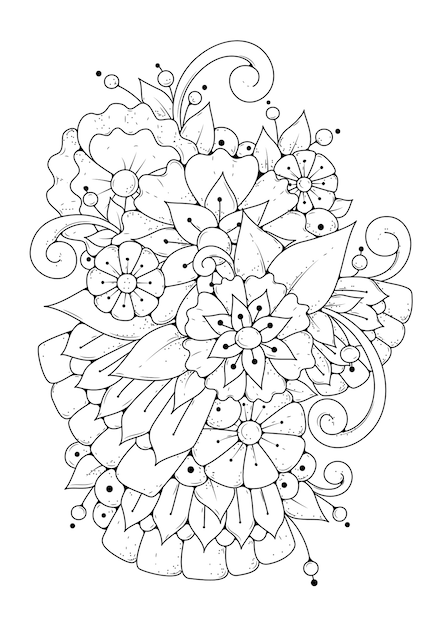 Coloring page with abstract flowers