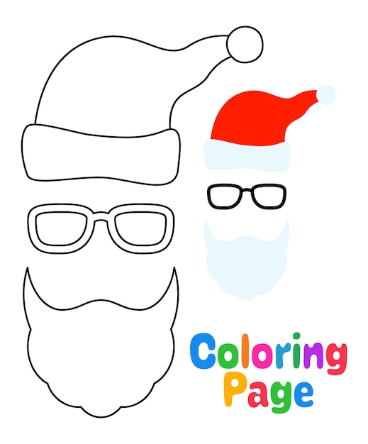 Coloring page with Beard with christmas hat and glasses for kids